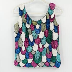 NWT The Broadway Deadstock Vintage 1960s Disco 100% Wool Fish Scale Sequin Top M